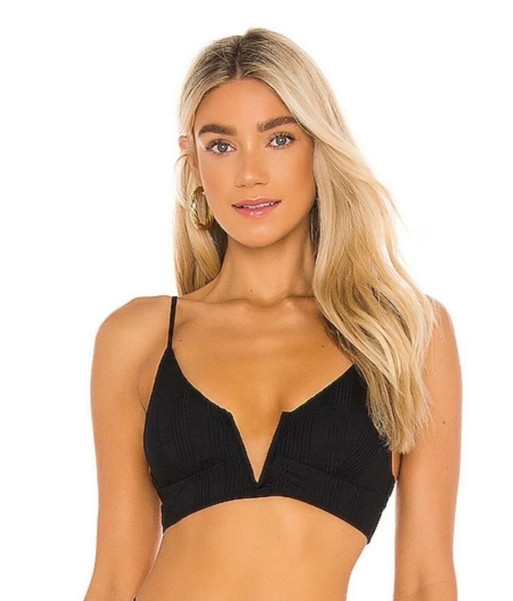 L*Space Siren Pointelle Rib Bikini Top Black Size Medium NWT